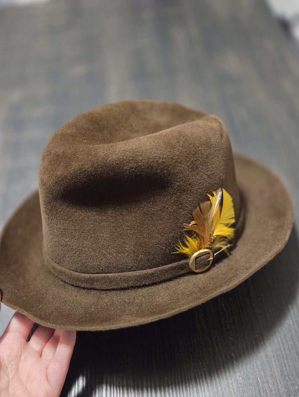 Dobbs Fur Felt Fedora Brown Size 6 3/4 Feather Hat Western Band Vintage